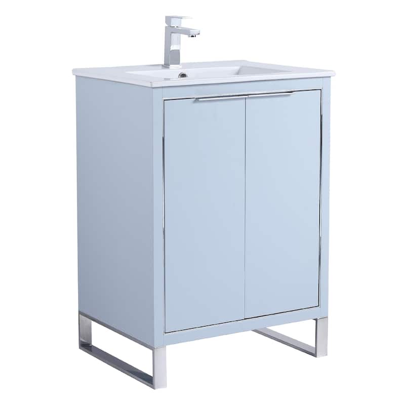 Fine Fixtures Opulence Collection Bathroom Vanity with White Ceramic Sink - 24 Inch - Pastel Blue - Chrome Hardware