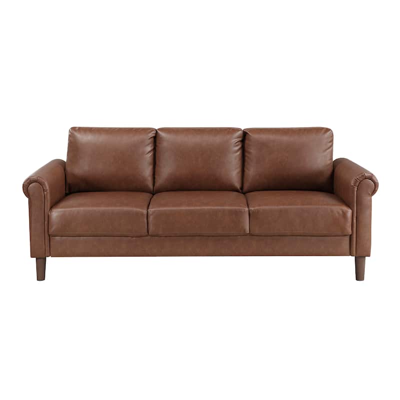 Frances 79" Faux Leather Living Room Sofa - Brown Finish Exposed Feet