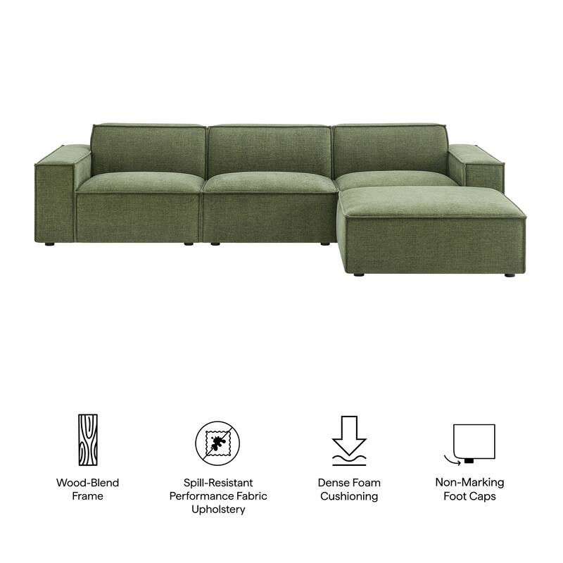 Restore 4-Piece Performance Fabric Upholstered Modular Sofa Set with Ottoman