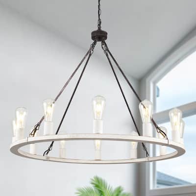 12-Light Circel Candlestick Wagon Wheel Chandelier Hanging Linear Chandelier Lighting for Kitchen Island