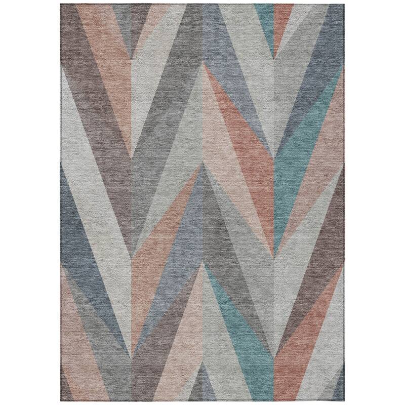 Machine Washable Indoor/ Outdoor Modern Chevron Chantille Rug