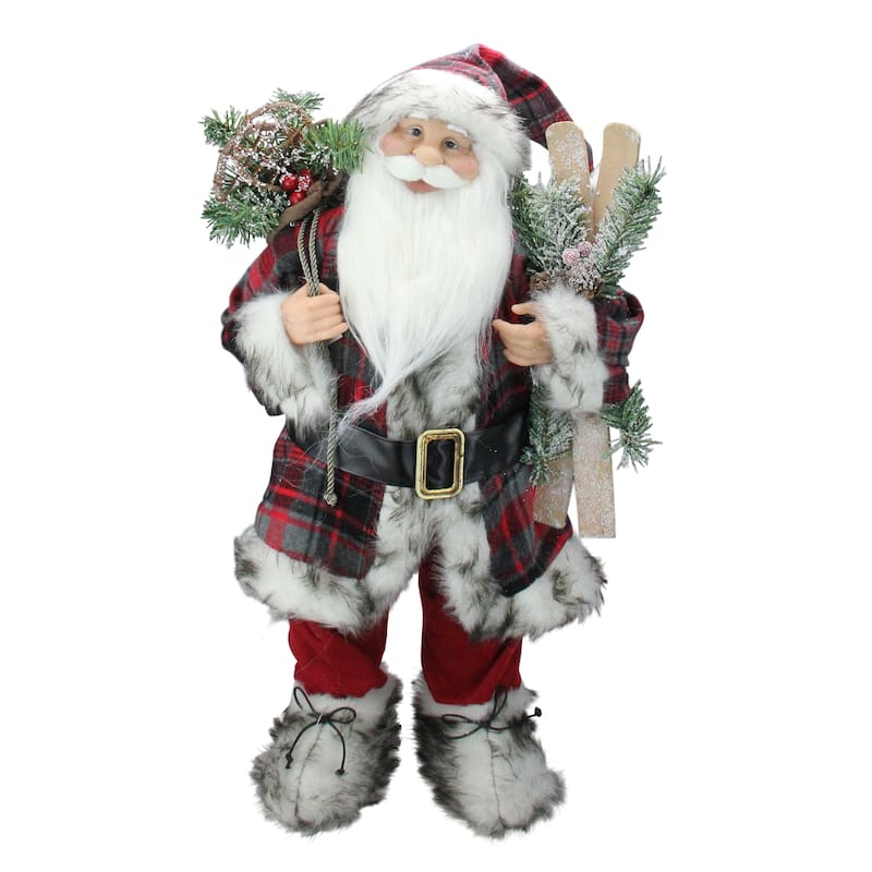 24" Alpine Santa Claus with Snowshoes and Skis Christmas Figure