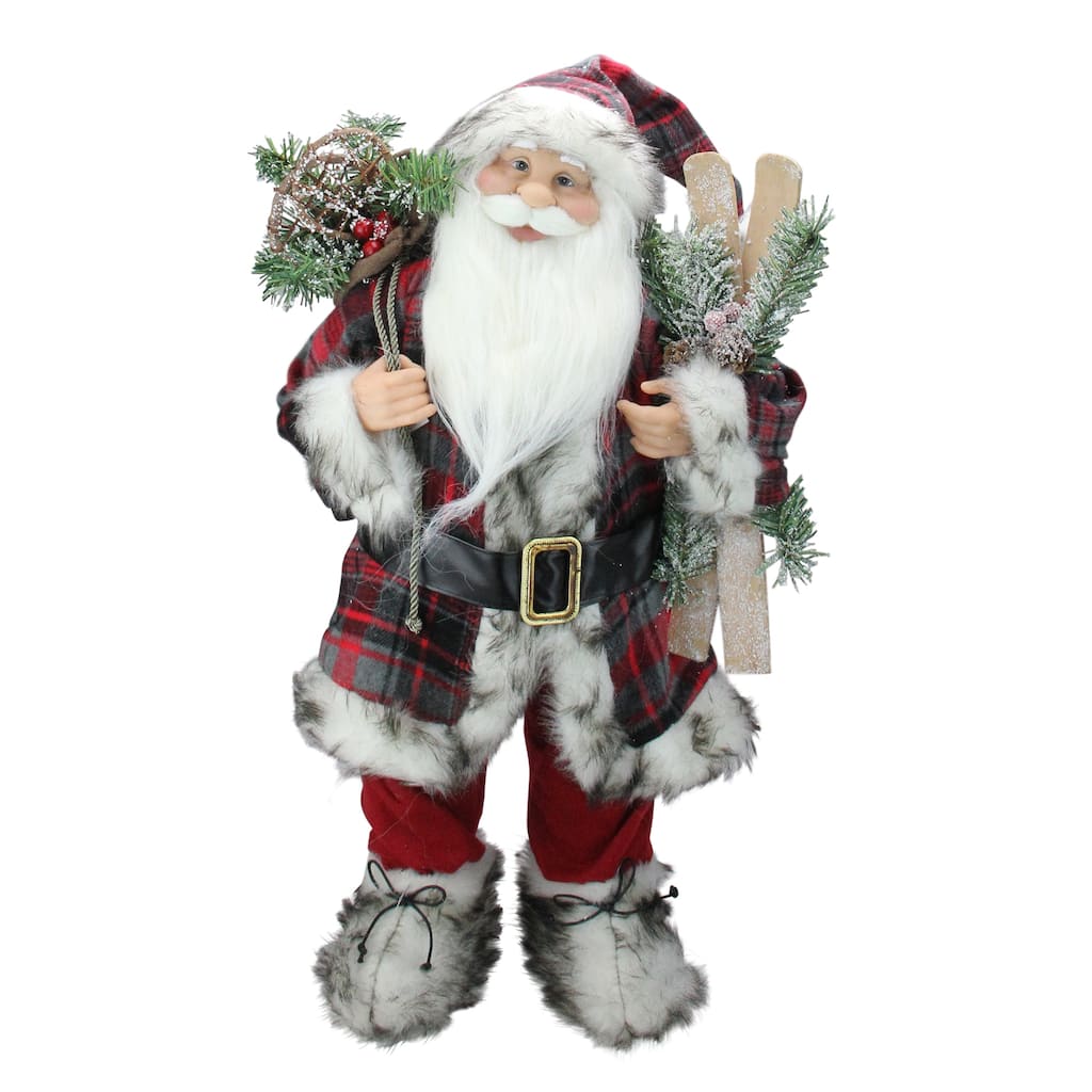 24" Alpine Santa Claus with Snowshoes and Skis Christmas Figure