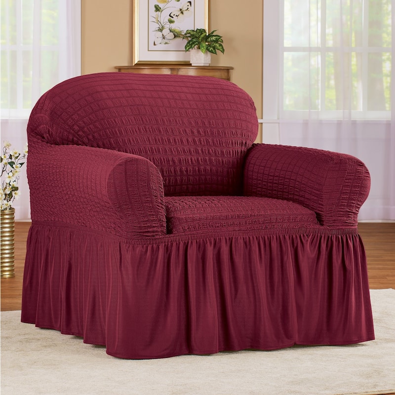 Textured Squares Ruffled Slipcover - Chair