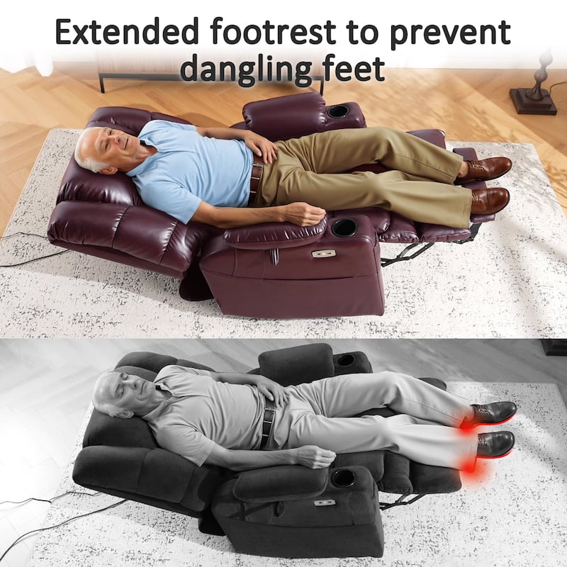 MCombo Large Dual Motor Power Lift Recliner Chair with Massage and Dual Heating for Elderly People, Faux Leather