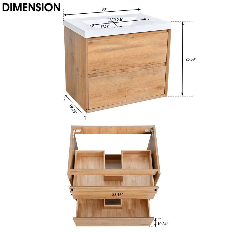 Prismella 24" 30'' Wall Mounted Bathroom Vanity with Top, Floating Cabinet Sink Combo