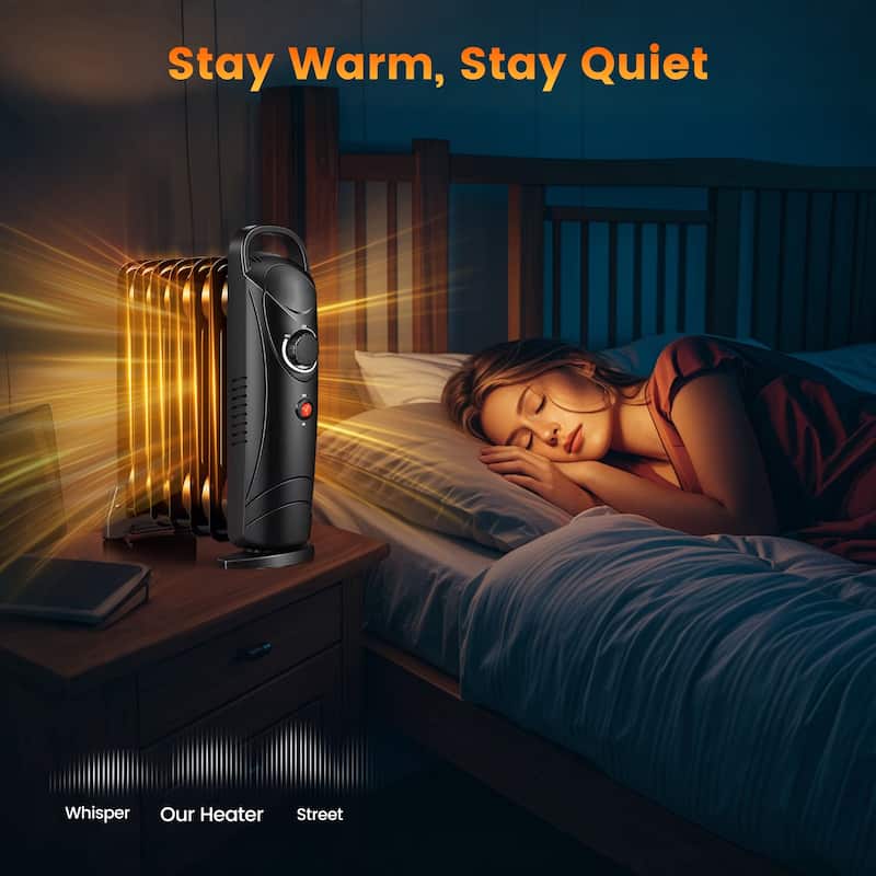 Black Electric Room Heater 700W Silent Operation with Overheat Protection for Bedroom or Office - 12" x 5.5" x 15"