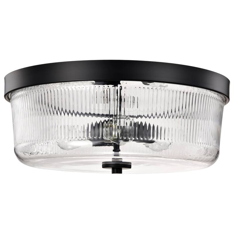 Grayson Large Flush Mount Matte Black Finish Clear Ribbed Glass - Matte Black