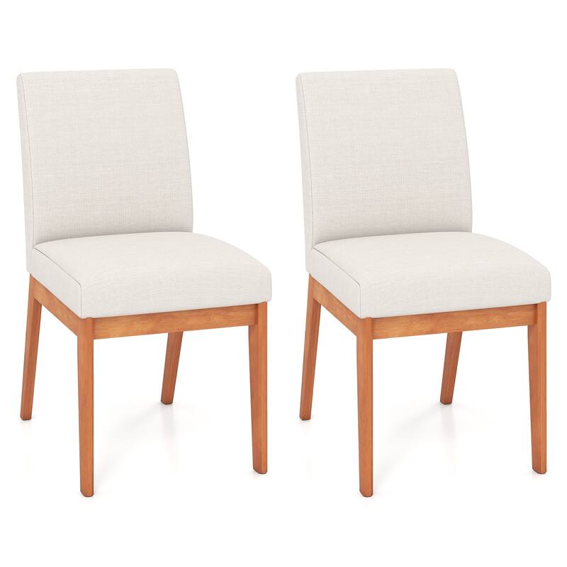 Beige Rubber Wood Upholstered Dining Chairs Set of 2 with Cushioned Seats and Back - 17.5" x 23" x 34" - Beige
