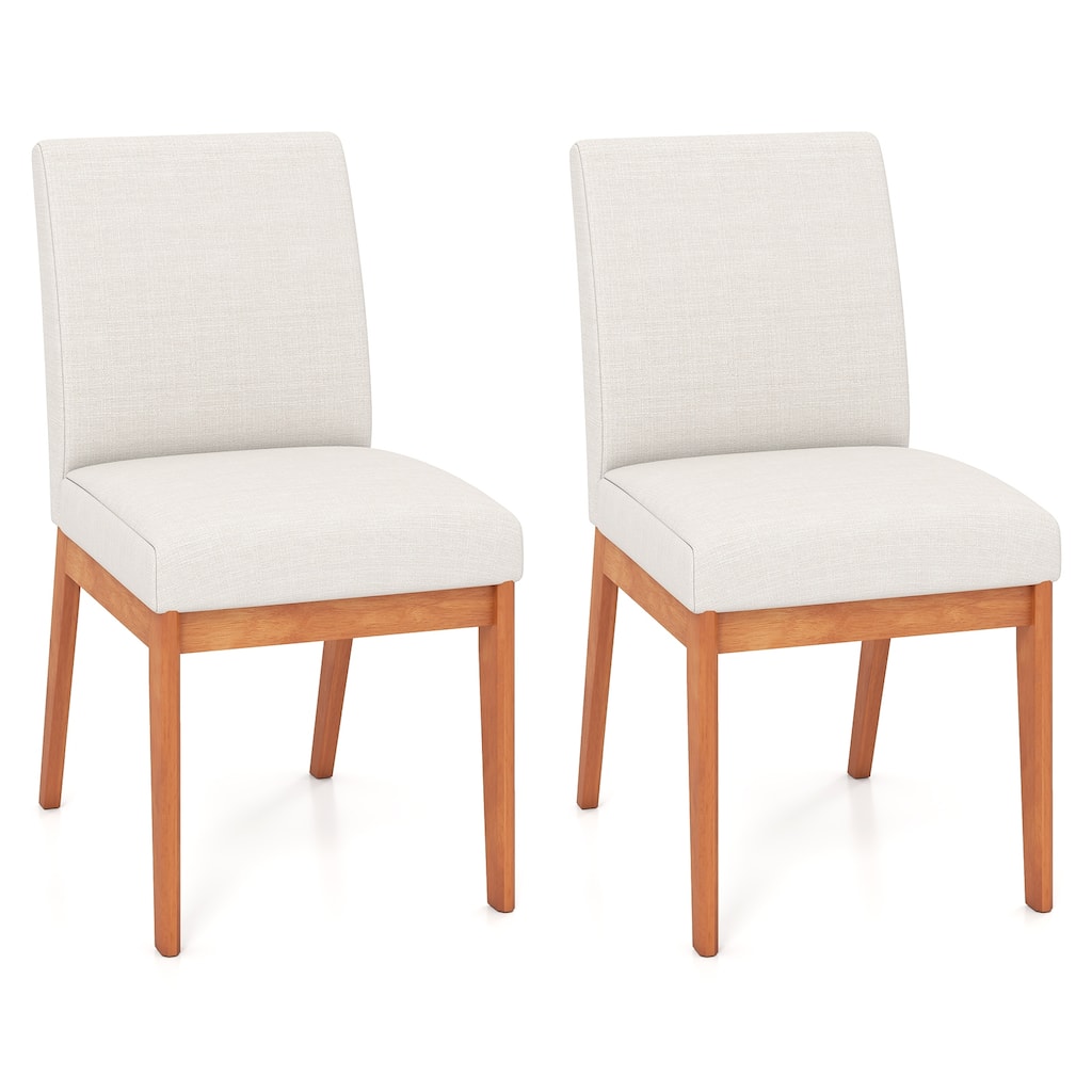 Beige Rubber Wood Upholstered Dining Chairs Set of 2 with Cushioned Seats and Back - 17.5" x 23" x 34"