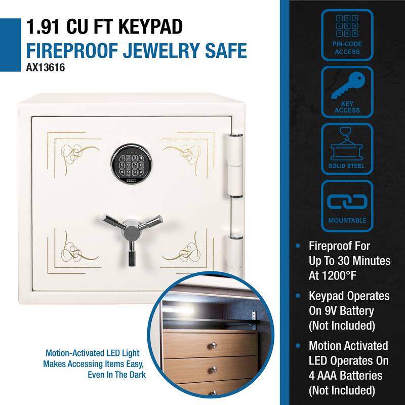1.91 Cubic Ft Keypad Fireproof Jewelry Safe, White