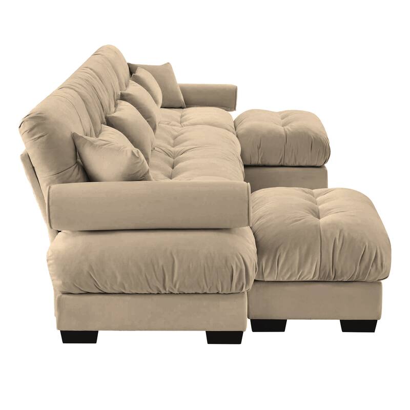 U-Shaped 4 Deep Seater Sectional Sofa with 2 Movable Ottomans & Pillows