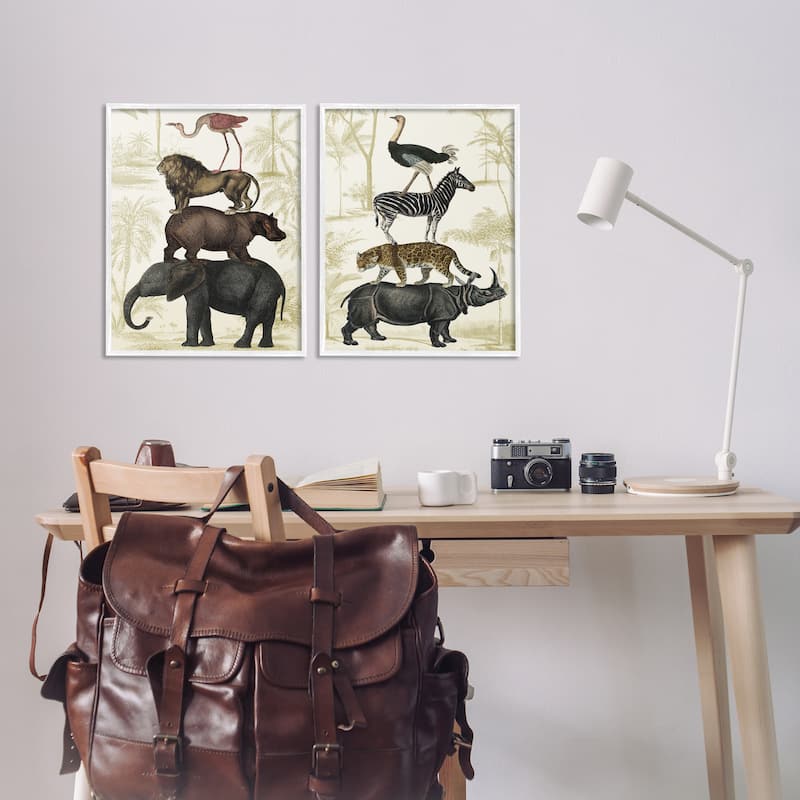 Stupell Stacked Safari Animals Framed Giclee Art Design By Victoria Barnes (Set of 2)
