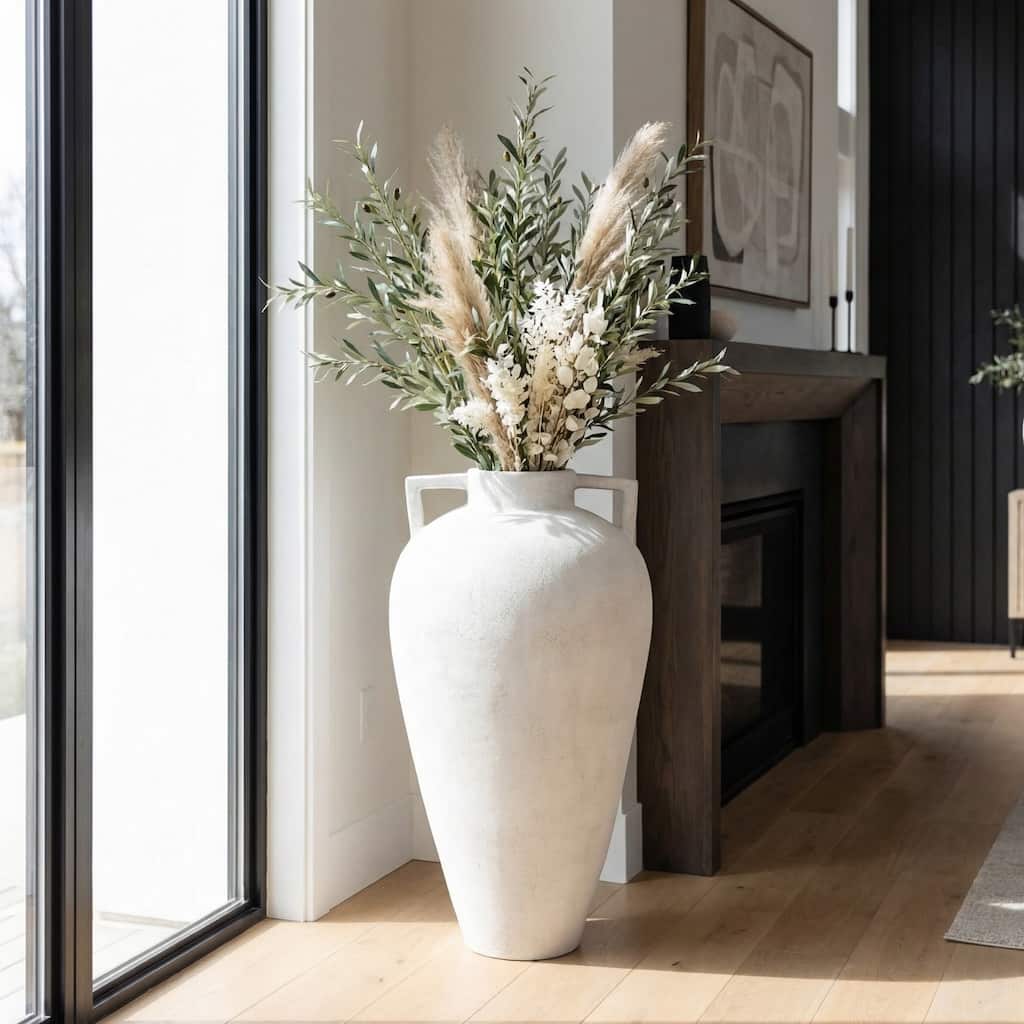 Ceramic Pointy Handles Flower Floor Vase - Ivory, 40"