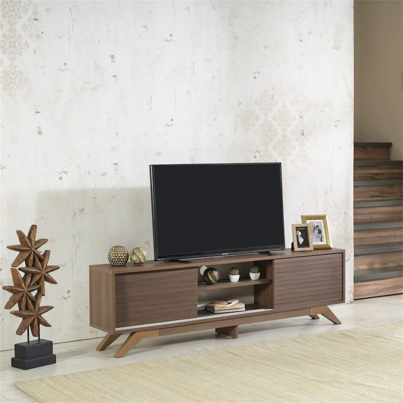 TV Stand Wooden TV Cabinet Media Entertainment with 2 Closet Spaces