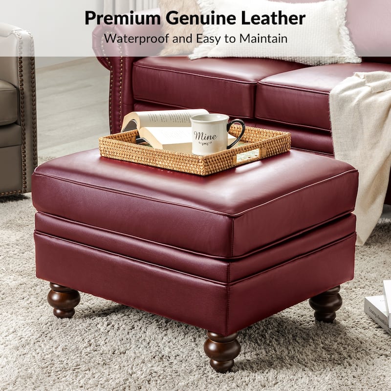 Irene Contemporary Genuine Leather Water Resistant Ottoman by HULALA HOME