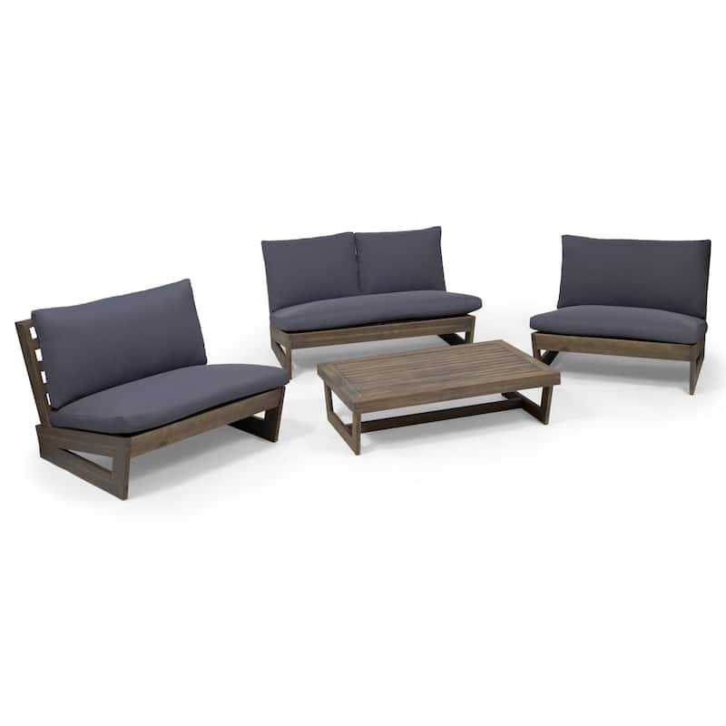 Sherwood Outdoor 4-Seater Wood Chat Set by Christopher Knight Home
