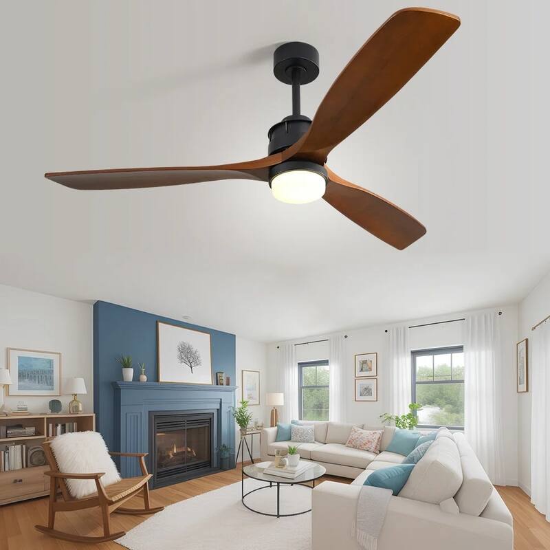 60" Wood Ceiling Fan with LED Light and Remote Control, Reverse Functions - 60 Inch