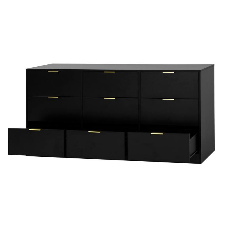 63" Long Dresser for Bedroom, Wooden Dresser Chest of 9 Drawers Storage Cabinet for Living Room Entryway