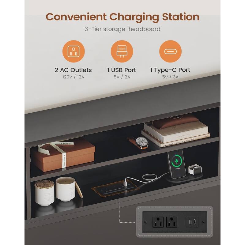Bed Frames 4 Storage Drawers Storage Headboard Charging Station Metal Slats