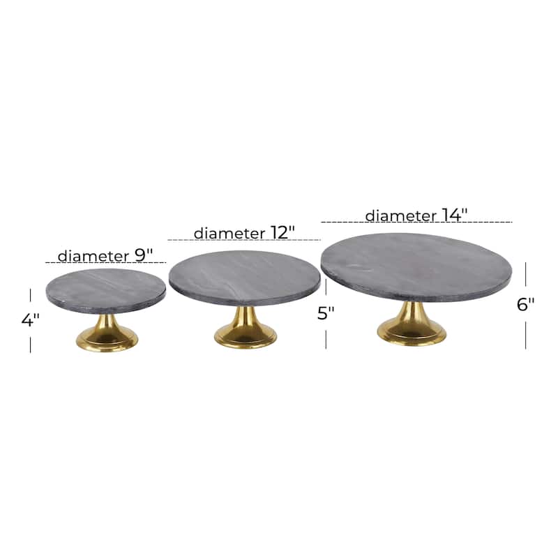 Aluminum Metal Cake Stand with Gold Base - Set of 3 Black - Roche River Decor