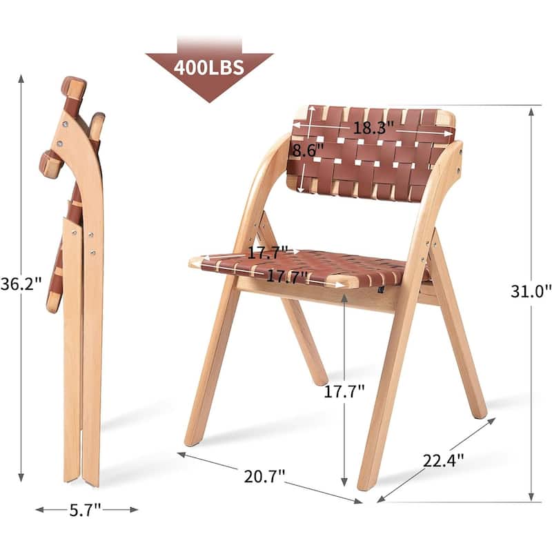 Wooden Stackable Dining Folding Chairs with Padded Seats(Set of 2)