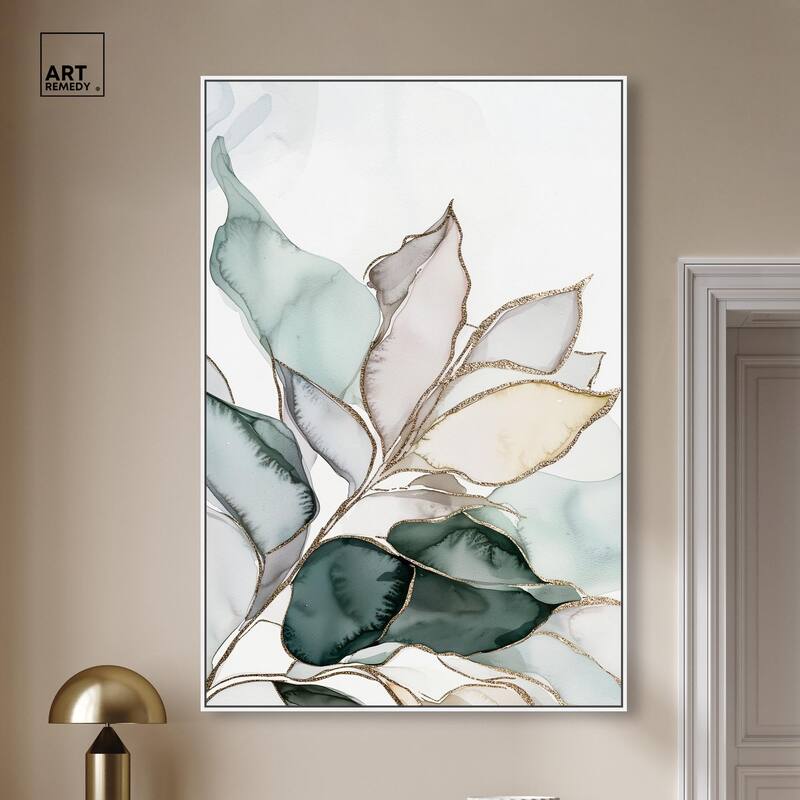 Pastel Leaves with Gold I Canvas by Art Remedy