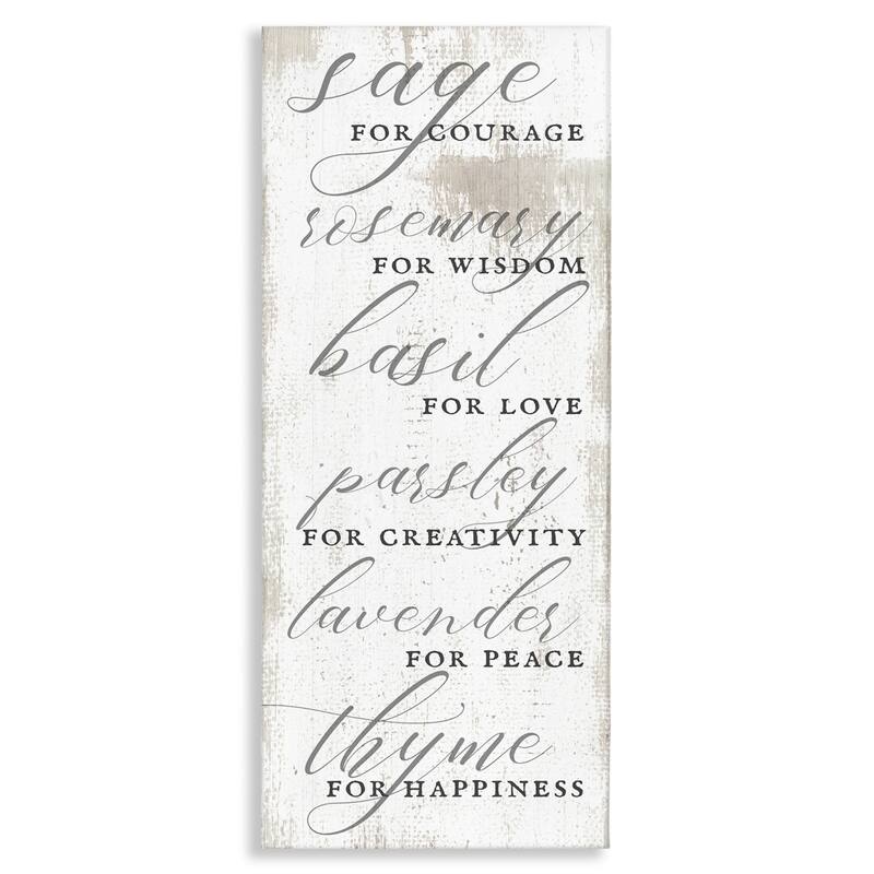 Stupell Sage Basil Thyme Sentimental Phrases Farm Kitchen Canvas Wall Art - White - 13 x 30