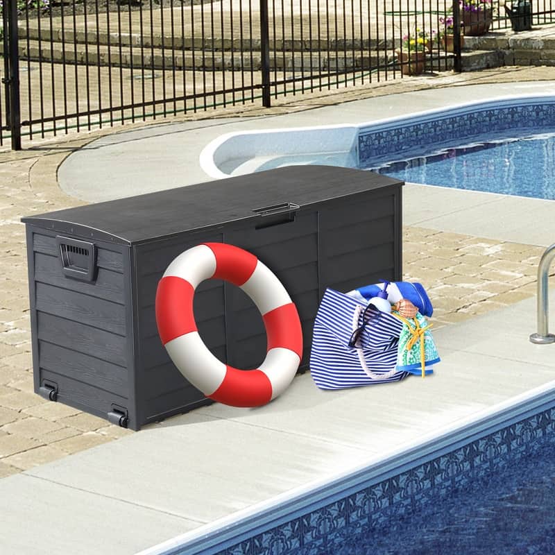 75 Gallons Black Plastic Lockable Deck Box with Wheels - N/A