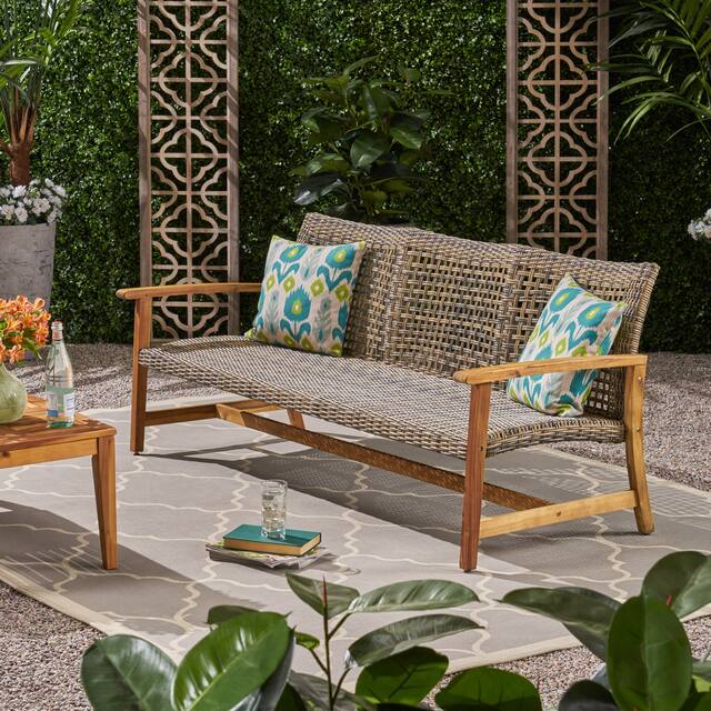 Hampton Outdoor Wood and Wicker Sofa by Christopher Knight Home
