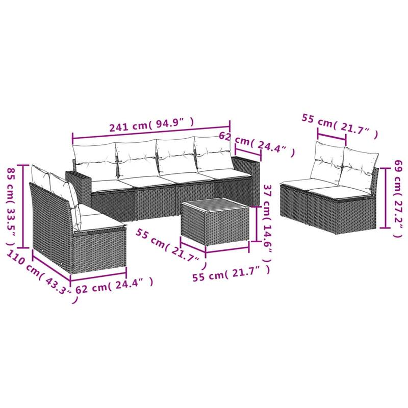 vidaXL Garden Sofa Set Black, Cream White - 24.4 x 25.8 x 27.2