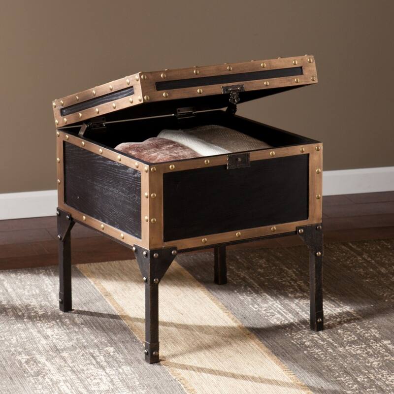 23 Inch Black Manufactured Wood Iron Square End Table with Storage - 20.75" x 20.75" x 22.75"
