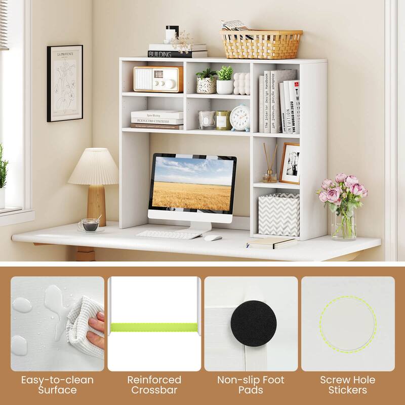 Costway Desktop Bookshelf Desk Storage Hutch with 7 Open Cubbies & 3 - See Details