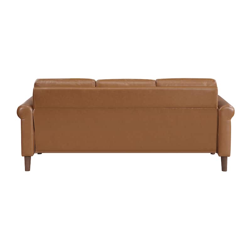 Frances 79" Faux Leather Living Room Sofa - Brown Finish Exposed Feet