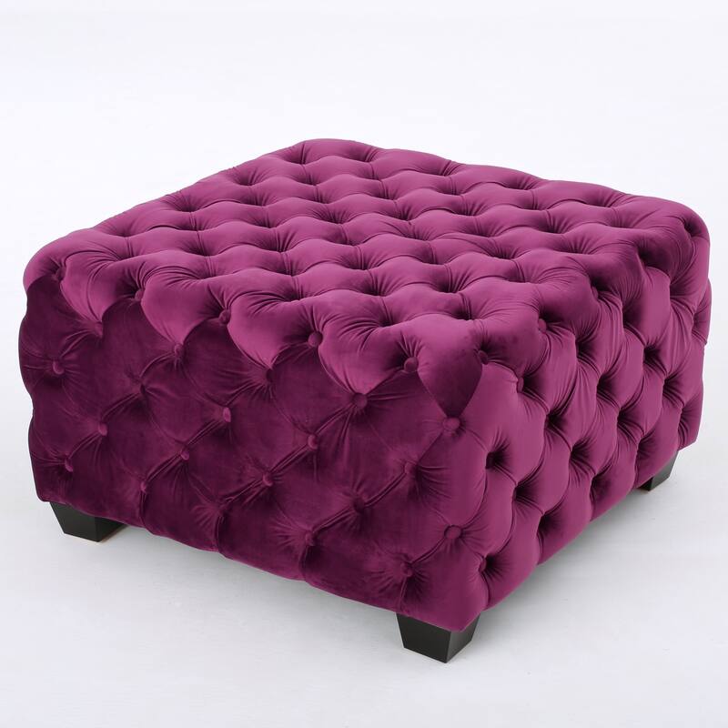 Jaymee Modern Glam Button Tufted Velvet Ottoman by Christopher Knight Home