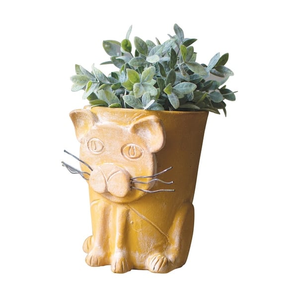 Kalalou Yellow Clay Cat Planter Glazed Ceramic Cat Shaped Flower Pot 9 High 9 Inch X 7 5 Inch X 8 Inch Overstock 30920539