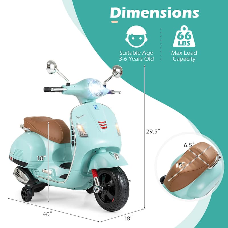 Costway Licensed VESPA 12V Kids Electric Motorcycle with Music Horn - See Details