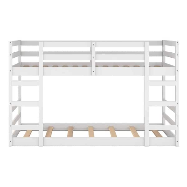 slide 2 of 20, Pine Twin Over Twin Bunk Bed with Ladder & Guardrails - Stylish & Safe White