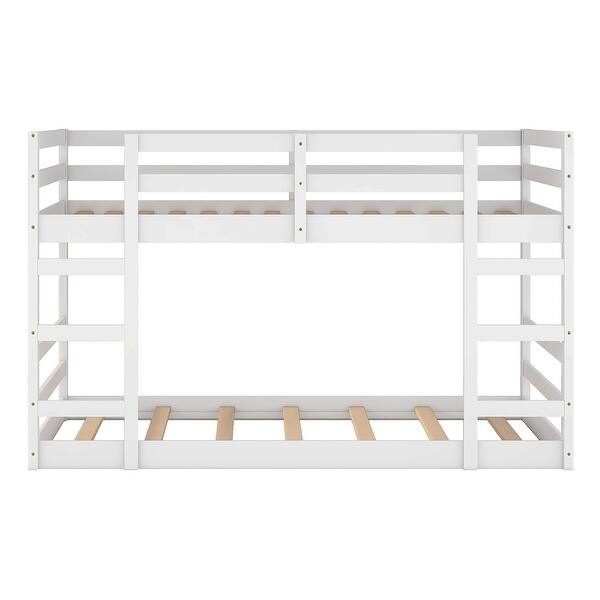 slide 2 of 10, White Pine Twin Over Twin Bunk Bed with Ladder & Guardrail - Safe & Durable
