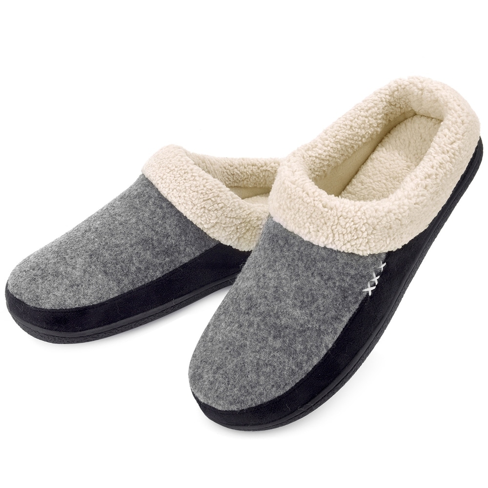 Vonmay Mens Memory Foam Slip-On Wool Fleece Garden Shoes