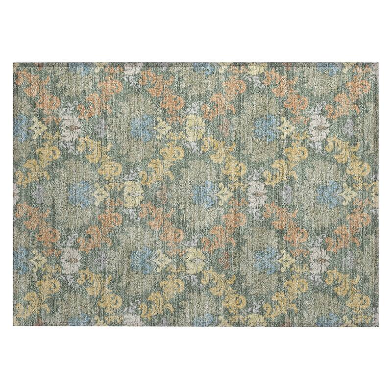 Machine Washable Indoor/ Outdoor Damask Patna Chantille Rug