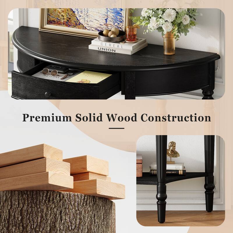39" Farmhouse Half Moon Console Table with 1 Drawer and Shelf