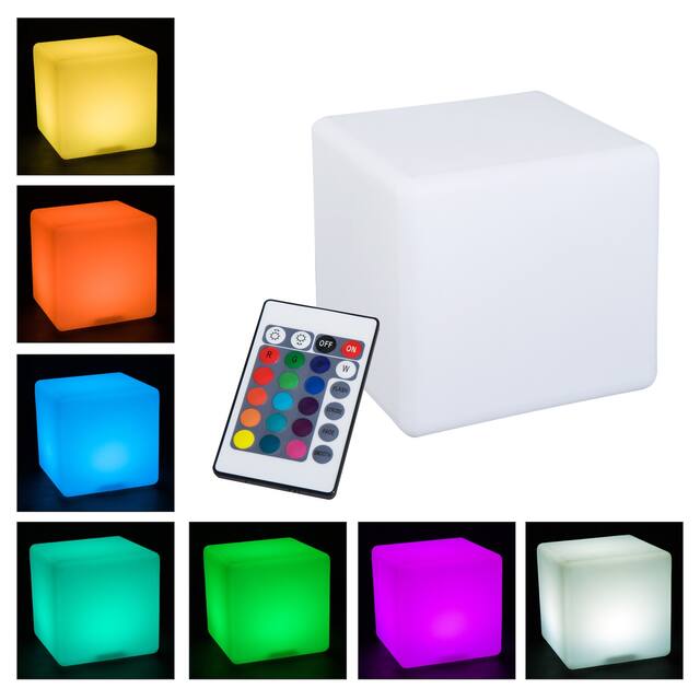 HOMCOM 16" RGB Led Cube Light Waterproof Rechargeable Adjustable Color Changing Tesseract Mood Lamp With Remote Control