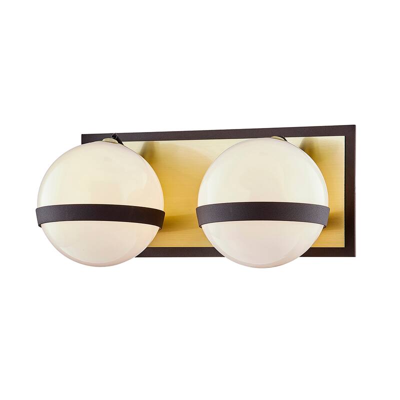 Troy Lighting Ace Vanity with Opal White Glass - 2 lights - Textured Bronze, Brushed Brass