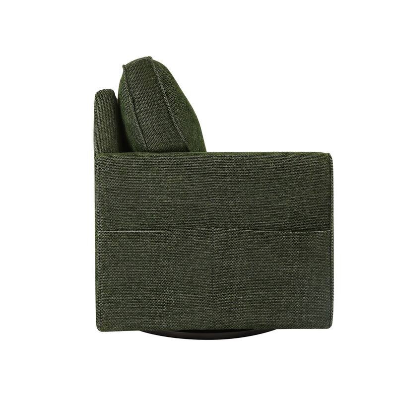 Roomfitters 360° Upholstered Swivel Barrel Armchair Accent Chair with Side Pockets for Living Room Bedroom Office Hotel