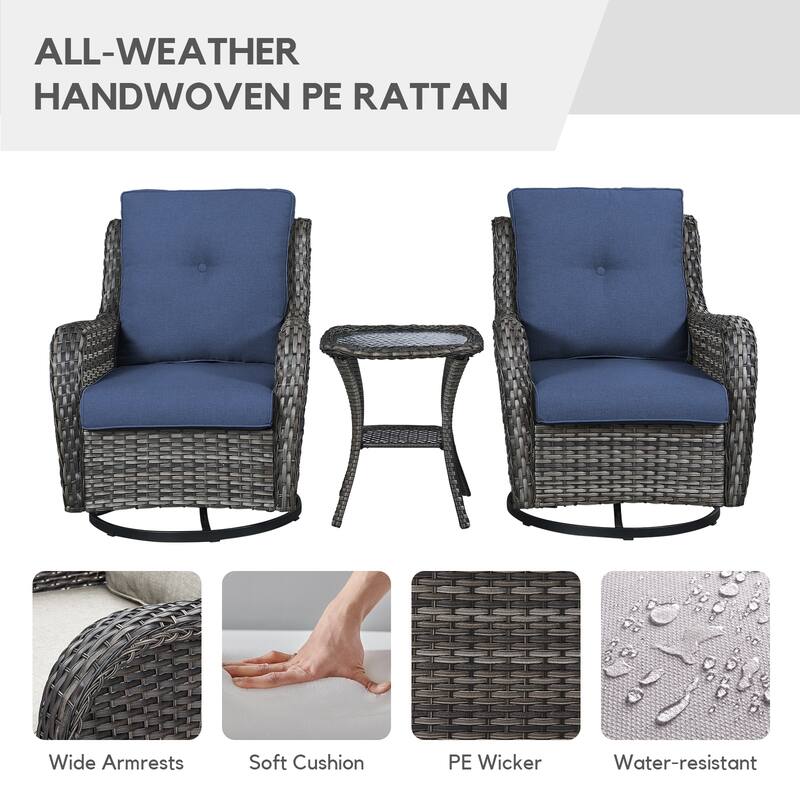 Gymojoy Patio Swivel Rocking Chair Coffee Table Set