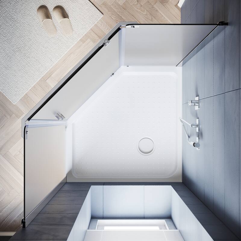 Elegant Corner Shower Enclosure 36 1/2 in. W x 72 in. H Neo-angle Sliding Shower Door 1/4 in. Tempered Glass with Shower Base