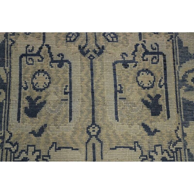 Hand Knotted Oriental 100% Wool Carpet Transitional All-Over Beige & Ivories Oushak Runner Rug - 12' 4'' X 2' 9''
