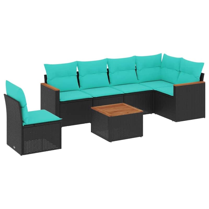 vidaXL 7 Piece Patio Sofa Set with Cushions Black Poly Rattan