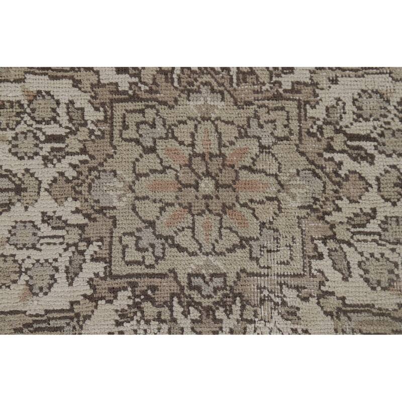 Distressed Tabriz Vintage Persian Rug Handmade Beige Wool Carpet - 8'1" x 11'4"